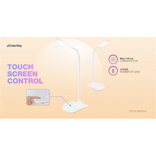 COLORWAY Asztali LED lámpa beépített akkumulátor, flexibilis, 5500-6000k, 115 lm, fehér (CW-DL06FPB-W)