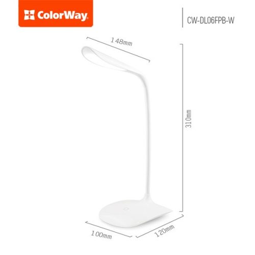 COLORWAY Asztali LED lámpa beépített akkumulátor, flexibilis, 5500-6000k, 115 lm, fehér (CW-DL06FPB-W)