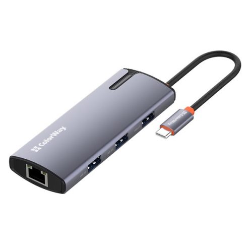 COLORWAY USB-elosztó (dokkolóállomás) CW-HUB03, USB-C 6-B-1 Type C PD 100W/USB3.0x3/USB2.0/RJ45