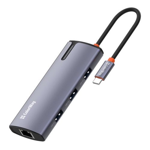 COLORWAY USB-elosztó (dokkolóállomás) CW-HUB03, USB-C 6-B-1 Type C PD 100W/USB3.0x3/USB2.0/RJ45