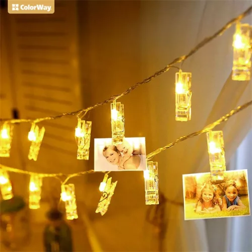 COLORWAY LED szalag, LED garland with photo clips 40 LED/4.2M, USB