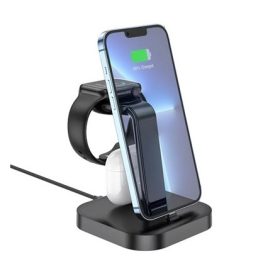   HOCO iPhone 16 5G HOCO CW43 asztali töltőállvány 3in1 5W, Apple Watch töltő, FEKETE