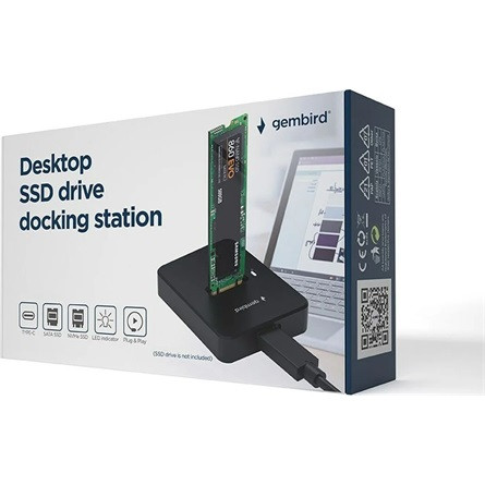 GEMBIRD Asztali USB Type-C M.2 SATA és NVME SSD meghajtó dokkoló állomás, fekete