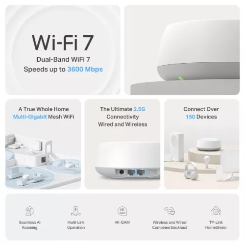 TP-LINK Deco BE25(3-pack) BE3600 egész otthont lefedő Mesh Wi-Fi 7 rendszer