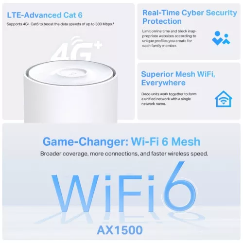 TP-LINK Deco X10-4G(1-pack) 4G+ AX1500 Whole Home Mesh WiFi 6 Gateway