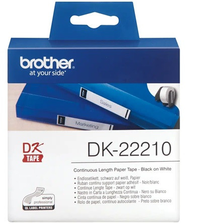 Brother DK22210 29mm x 30,48m öntapadós, fehér papírszalag tekercs címketekercs fehér