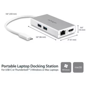   StarTech multiport USB-C / Thunderbolt -> HDMI 1.4 Ethernet 1Gb/s 2db USB-A 3.0 M/F adapter 0.15m ezüst PD 60W