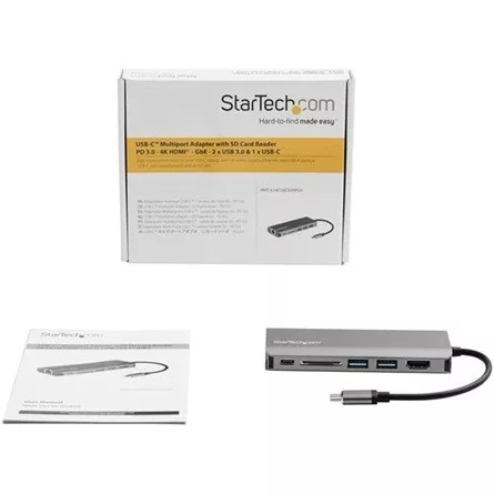 StarTech USB-C / Thunderbolt -> HDMI 1.4 Ethernet 1Gb/s USB-C 2 USB-A 3.0 M/F adapter 0.15m szürke DP Alt Mode; SD/SDHC