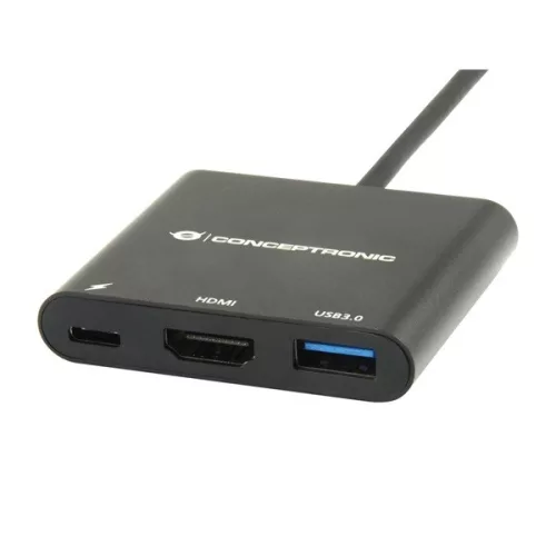 Conceptronic Notebook Dokkoló - DONN01B (Bemenet: USB-C, Kimenet: HDMI+USB-C PD:60W+USB-A 3.0, fekete)