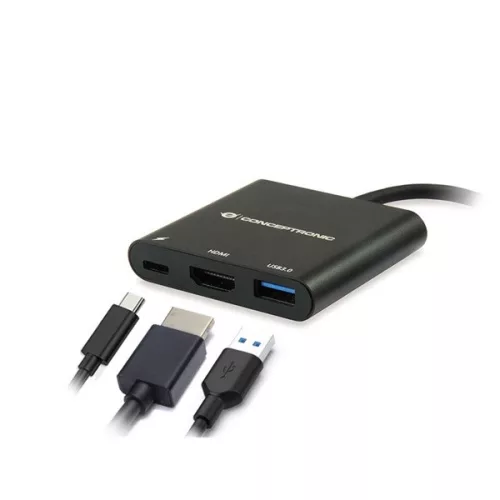 Conceptronic Notebook Dokkoló - DONN01B (Bemenet: USB-C, Kimenet: HDMI+USB-C PD:60W+USB-A 3.0, fekete)