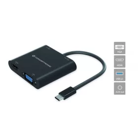   Conceptronic Notebook Dokkoló - DONN09B (Bemenet: USB-C, Kimenet: HDMI+VGA+USB-A+AUX, fekete)