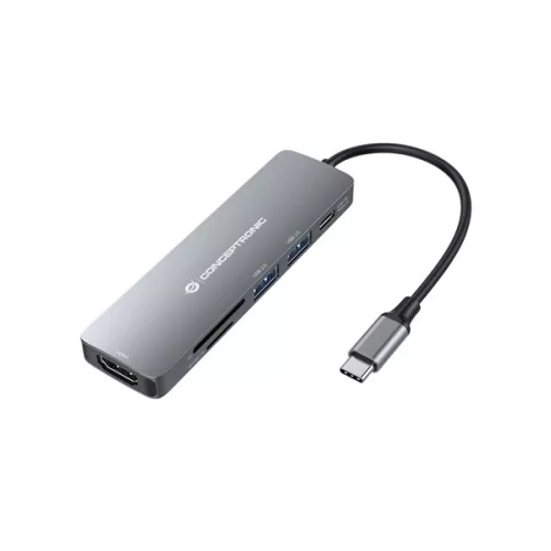 Conceptronic Notebook Dokkoló - DONN11G (Bemenet: USB-C, Kimenet: HDMI+USB-C PD:60W+USB-A 3.0+2.0, ezüst)