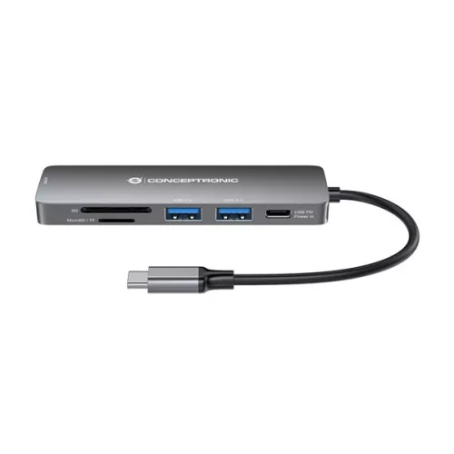Conceptronic Notebook Dokkoló - DONN11G (Bemenet: USB-C, Kimenet: HDMI+USB-C PD:60W+USB-A 3.0+2.0, ezüst)