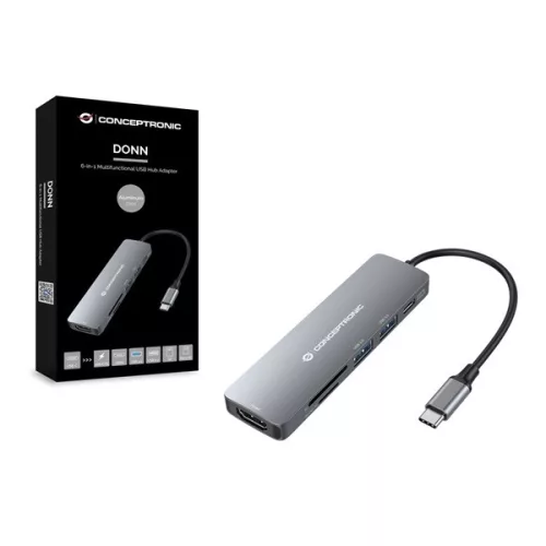 Conceptronic Notebook Dokkoló - DONN11G (Bemenet: USB-C, Kimenet: HDMI+USB-C PD:60W+USB-A 3.0+2.0, ezüst)