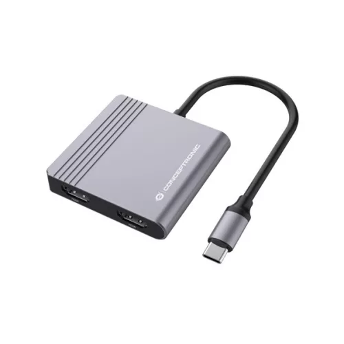 Conceptronic Notebook Dokkoló - DONN13G (Bemenet: USB-C, Kimenet: 2xHDMI+USB-C PD:100W+USB-A, ezüst)