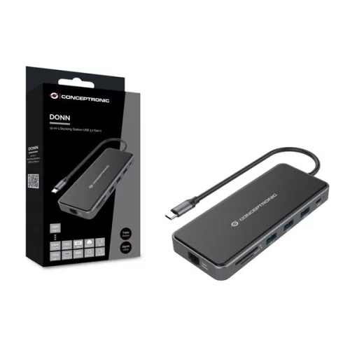Conceptronic Notebook Dokkoló - DONN15G (Bemenet: USB-C, Kimenet: 2xHDMI+VGA+USB-C PD:100W+3xUSB-A+RJ-45+SD/TF+AUX)