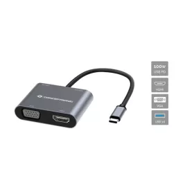   Conceptronic Notebook Dokkoló - DONN16G (Bemenet: USB-C, Kimenet: HDMI+VGA+USB-A PD:100W, ezüst)