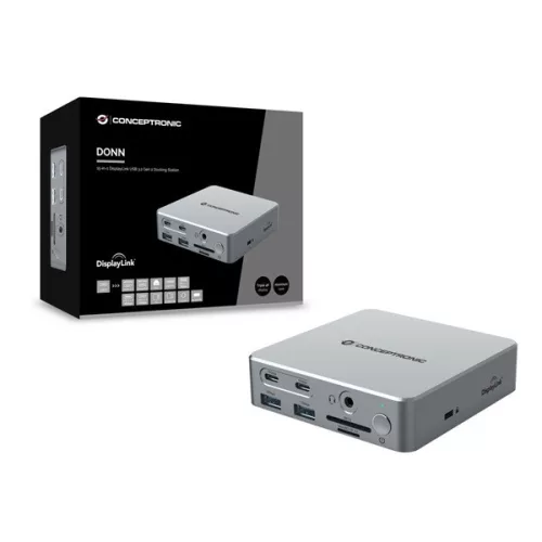 Conceptronic Notebook Dokkoló - DONN25G (USB-C to HDMI/DP/USB-C PD/USB-A/SD/TF/RJ45/Audio)