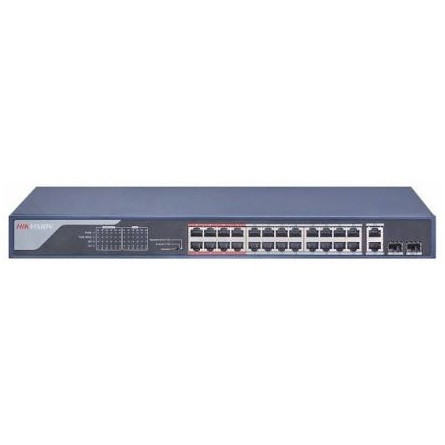 Hikvision DS-3E0326P-E 26 portos PoE switch (370 W), 24 PoE + 2 kombinált uplink