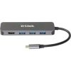 D-Link DUB-2333 5-port 60W USB-C dokkoló szürke