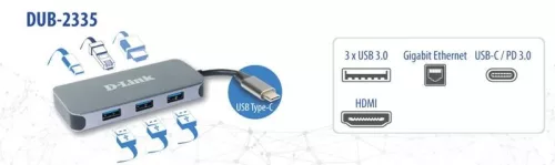 D-link 6-in-1 USB-C Hub with HDMI/Gigbait Ethernet/Power Delivery
