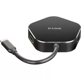   D-Link DUB-M420 4-in-1 4-portos USB-C USB3.0 HDMI hub fekete (HDMI: 4K@30Hz, USB-C out: 60W)