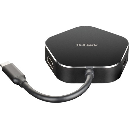 D-Link DUB-M420 4-in-1 4-portos USB-C USB3.0 HDMI hub fekete (HDMI: 4K@30Hz, USB-C out: 60W)