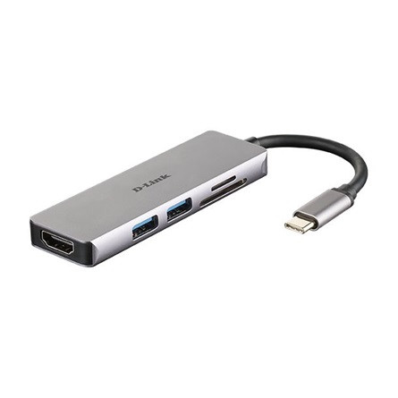 D-Link DUB-M530 5-in-1 5-portos USB-C USB3.0 HDMI hub ezüst (HDMI: 4K@30Hz, SD, microSD)