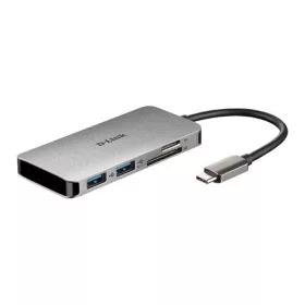   D-Link DUB-M610 6-in-1 6-portos USB-C USB3.0 HDMI hub ezüst (HDMI: 4K@30Hz, USB-C out: 100W, SD, microSD)