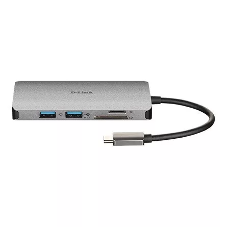D-Link DUB-M610 6-in-1 6-portos USB-C USB3.0 HDMI hub ezüst (HDMI: 4K@30Hz, USB-C out: 100W, SD, microSD)
