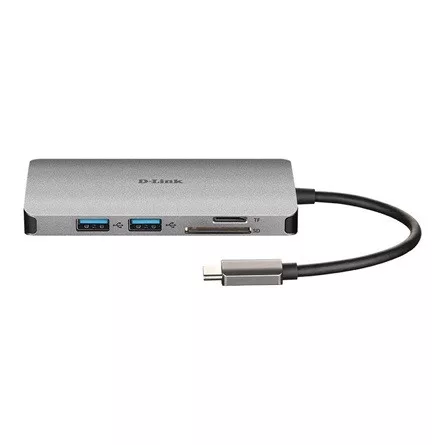 D-Link DUB-M810 8-in-1 USB-C USB3.0 HDMI RJ45 hub ezüst (HDMI: 4K@30Hz, USB-C out: 100W, SD, microSD)