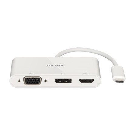 D-Link 3-in-1 USB-C / Thunderbolt -> 1db HDMI 1.4 1db DisplayPort 1.2 1db VGA M/F aktív adapter 0.15m fehér