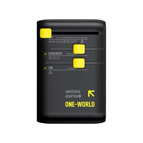 Baseus EnerCore CG11 töltőállomás, 70W, 1×AC + 2×USB Type-A + 1×USB Type-C + 1×USB Type-C automata behúzós kábel, fekete