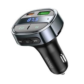   HOCO E70 bluetooth FM transmitter autós töltő USB+Type-C aljzat (30W, PD gyorstöltő 3.0, microSD, LED kijelző) FEKETE