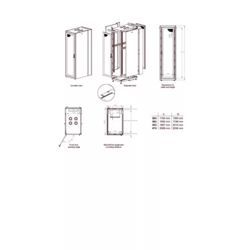 Equip Rackszekrény - EBF-26-6010-G-CCAA (19", 26U, 600x1000mm, előre szerelt, szürke)