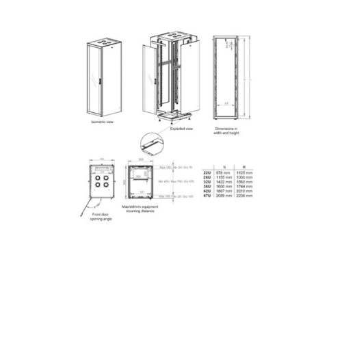 Equip Rackszekrény - EBF-26-6080-G-BAAA (19", 26U, 600x800mm, előre szerelt, szürke)