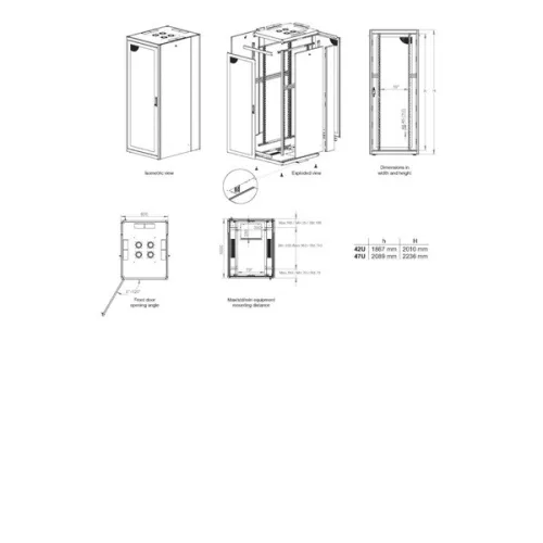 Equip Rackszekrény - EBF-42-8010-G-CCAA (19", 42U, 800x1000mm, előre szerelt, szürke)