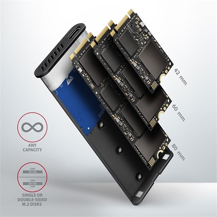 Axagon EEM2-SG2 M.2 2280 PCIe NVMe / SATA3 USB3.2 Gen 2×1 C külső ház ezüst