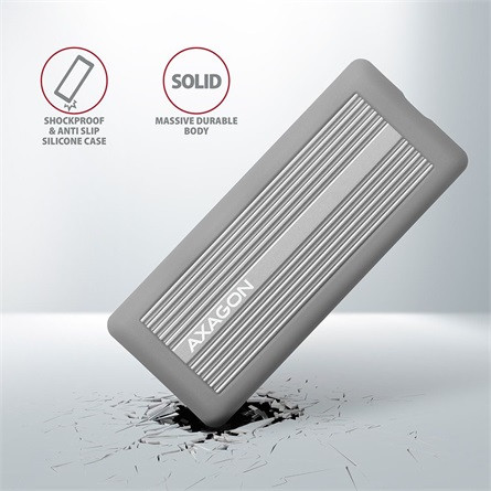 Axagon EEM2-XS M.2 2280 PCIe NVMe USB3.2 Gen 2×1 C külső ház ezüst ütésálló (Radiator Box fém hűtés + szilikon)