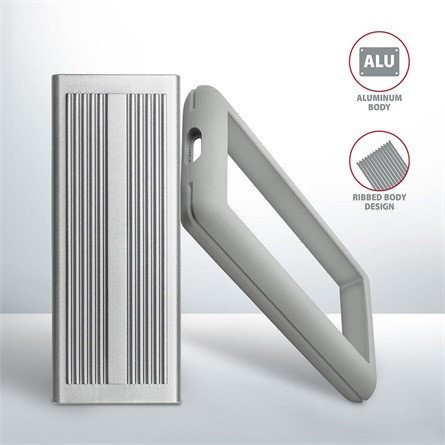 Axagon EEM2-XS M.2 2280 PCIe NVMe USB3.2 Gen 2×1 C külső ház ezüst ütésálló (Radiator Box fém hűtés + szilikon)