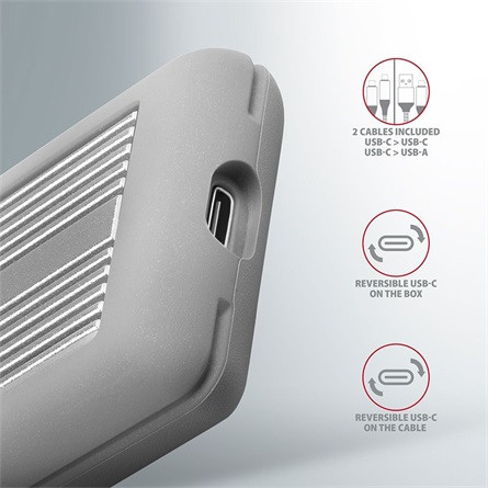 Axagon EEM2-XS M.2 2280 PCIe NVMe USB3.2 Gen 2×1 C külső ház ezüst ütésálló (Radiator Box fém hűtés + szilikon)