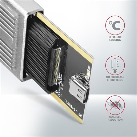 Axagon EEM2-XS M.2 2280 PCIe NVMe USB3.2 Gen 2×1 C külső ház ezüst ütésálló (Radiator Box fém hűtés + szilikon)