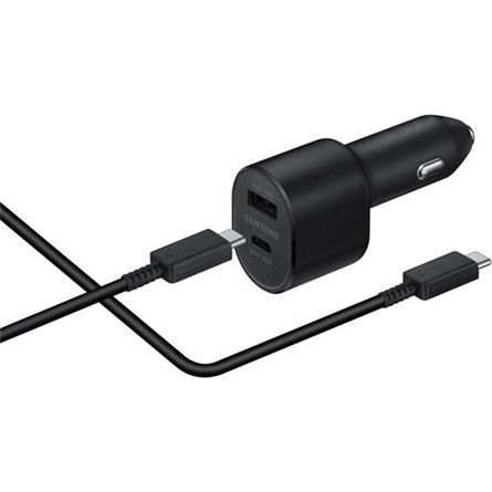 SAMSUNG autós töltő USB+Type-C aljzat 45W, LED + Type-C kábel, FEKETE