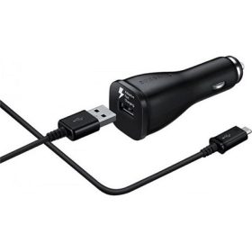   SAMSUNG autós töltő USB aljzat 10W, gyorstöltő + ECB-DU4EBE microUSB kábel, FEKETE