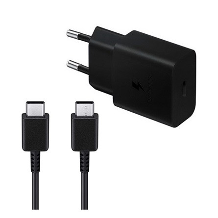 SAMSUNG hálózati töltő Type-C aljzat 15W, gyorstöltő + Type-C kábel, FEKETE