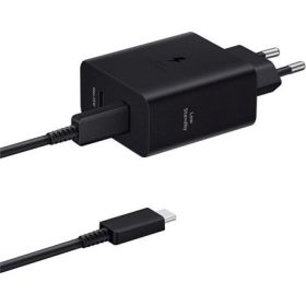   SAMSUNG hálózati töltő USB+Type-C aljzat 50W, PD gyorstöltő + Type-C kábel, FEKETE
