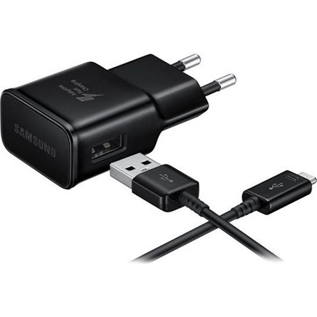 SAMSUNG hálózati töltő USB aljzat 15W, gyorstöltő + microUSB kábel, FEKETE