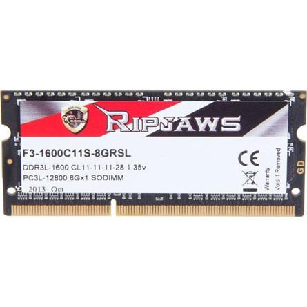 G-SKILL Ripjaws 8GB 1600MT/s DDR3 - SODIMM memória Low-Voltage CL11 fekete