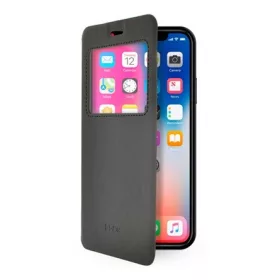   Blautel iPhone XS Max 6.5 4-OK tok álló, bőr hatású FLIP, ablakos, FEKETE