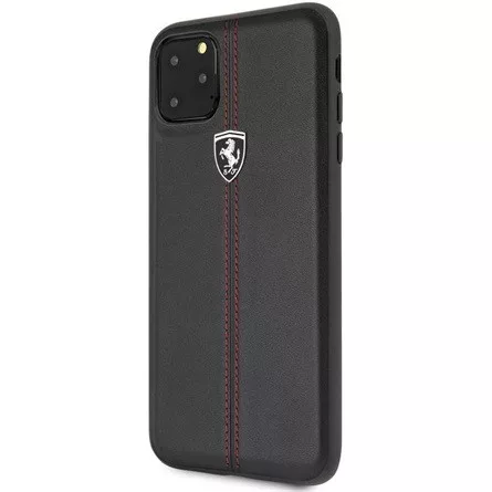 FERRARI GEN iPhone 11 Pro Max függőlegesen csíkozott fekete kemény bőrtok